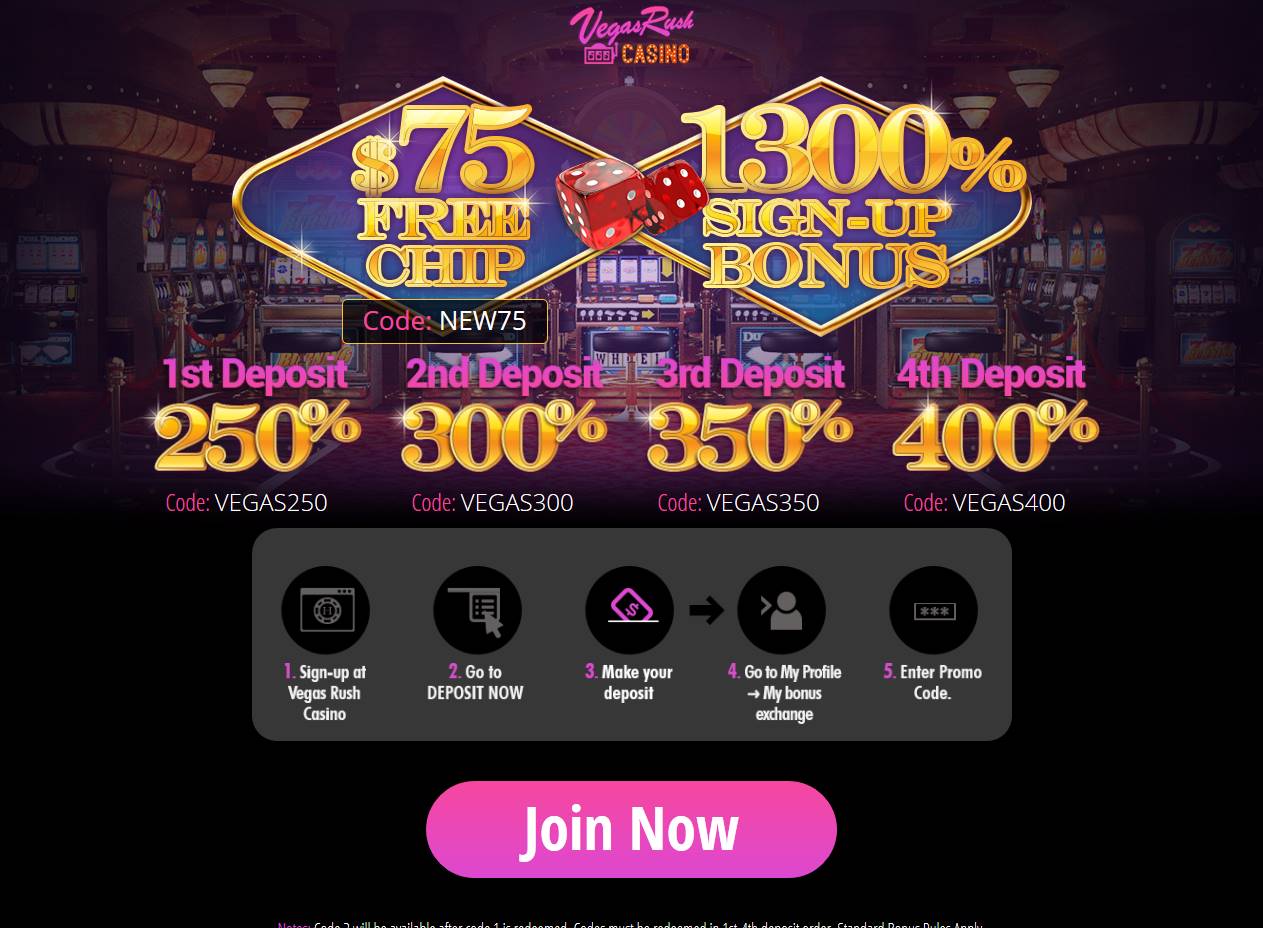 Vegas Rush Casino Online No Deposit Bonus Codes 2018